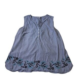Croft & Barrow XL Sleeveless Stripe Embroidered V-Neck Blouse Pre-Owned A14